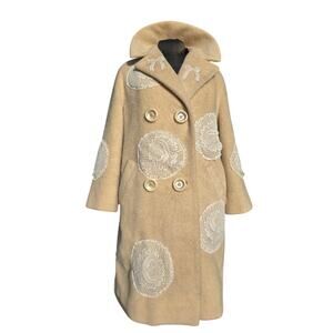 Vintage 1950's Customized Betty Rose Beige Wool Coat with Lace Accents